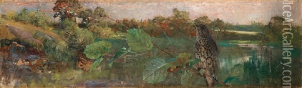 Sangtrasten (the Song Thrush) Oil Painting - Bruno Liljefors