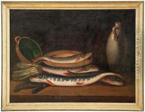 Tavolo Di Cucina Con Vettovaglie E Lucci Oil Painting - Giovanni Francesco Briglia