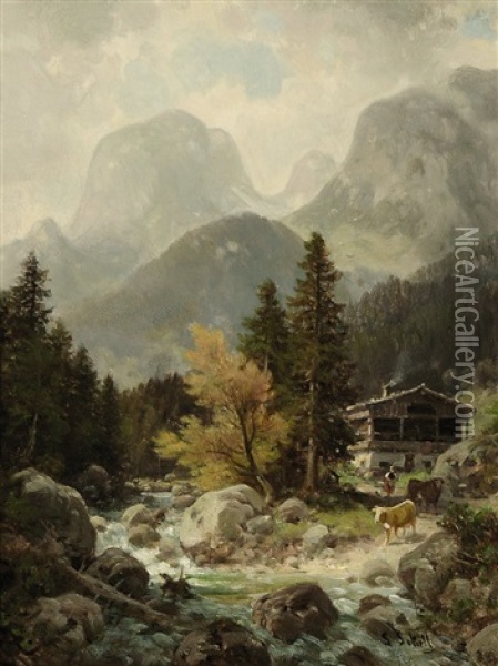 Am Weg Zum Hintersee Mit Dem Muhlsturzhorn Oil Painting - Ludwig Sckell