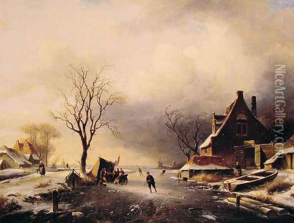 Winter Scene with Skaters Oil Painting - Charles Henri Joseph Leickert