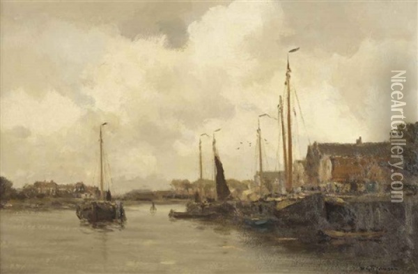 View Of A Town By A River Oil Painting - Willem George Frederik Jansen