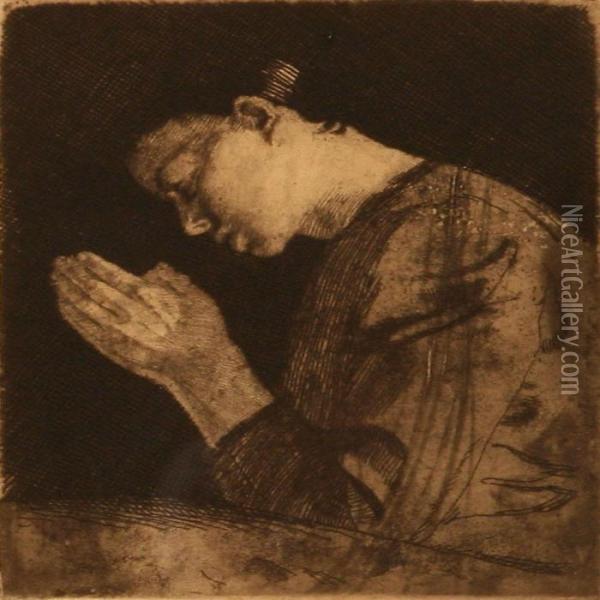 Young Girl With Folded Hands Oil Painting - Kathe Kollwitz