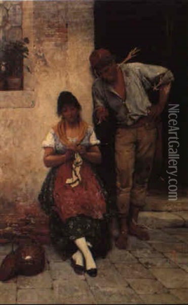 The Courtship Oil Painting - Eugen von Blaas
