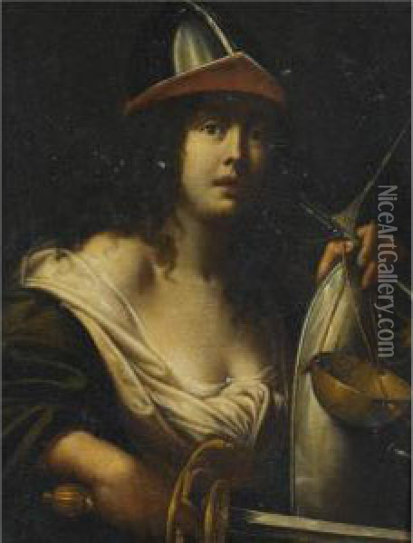 An Allegorical Female Figure Dressed As A Solider Oil Painting - Cesare Dandini