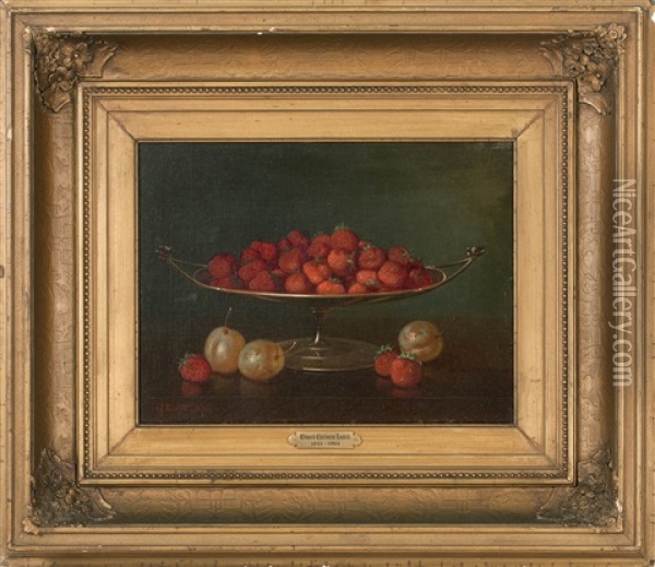 Still Life Of Strawberries And Plums Oil Painting - Edward Chalmers Leavitt