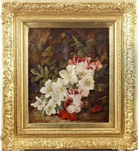 Still Life Of Flowers On A Mossy Bank Oil Painting - George Clare
