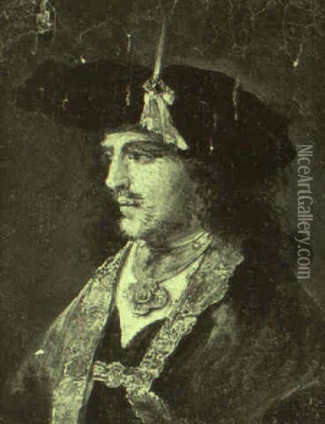 Portrait Of A Gentleman Wearing A Black Cap Oil Painting - Christian Wilhelm Ernst Dietrich