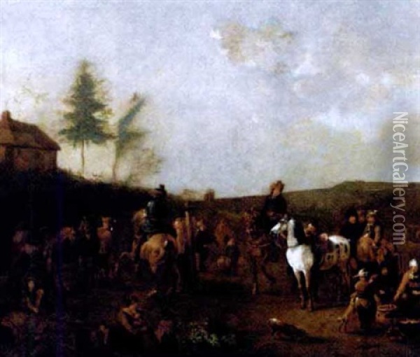 Cossacks Schooling Horses Oil Painting - Jan van Huchtenburg