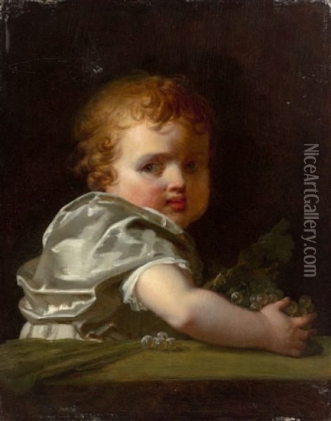 Portrait D'enfant Aux Raisins Oil Painting - Jeanne-Philiberte Ledoux