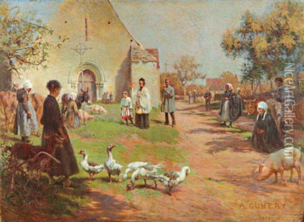 La Benediction Des Animaux A La Saint- Francois Oil Painting - Adolphe Gumery