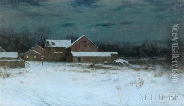 Twilight Landscape With Farm In Snow Oil Painting - Charles Warren Eaton