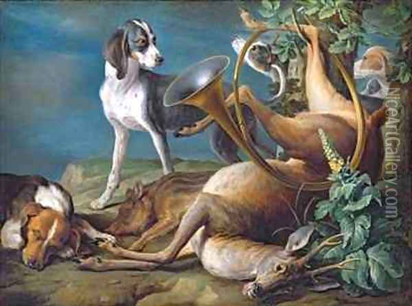 Still Life of Dead Game with Hounds Oil Painting - Alexandre-Francois Desportes