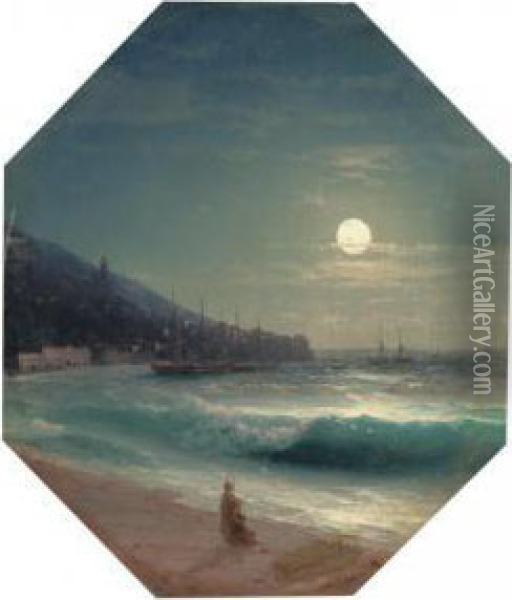 Moonlit Shore Oil Painting - Ivan Konstantinovich Aivazovsky