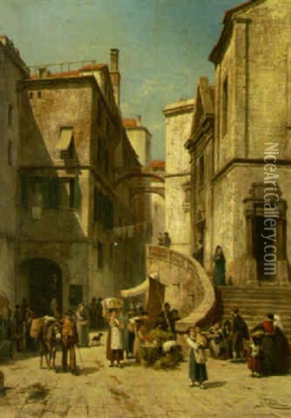 In The Marketplace Oil Painting - Jacques Francois Carabain