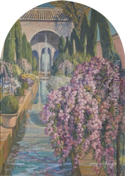 Vue Des Jardins De L'alhambra Oil Painting - Georges Berges