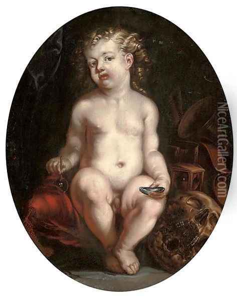 Hommo bulla est, a vanitas still-life with a boy Oil Painting - Jurgen Ovens
