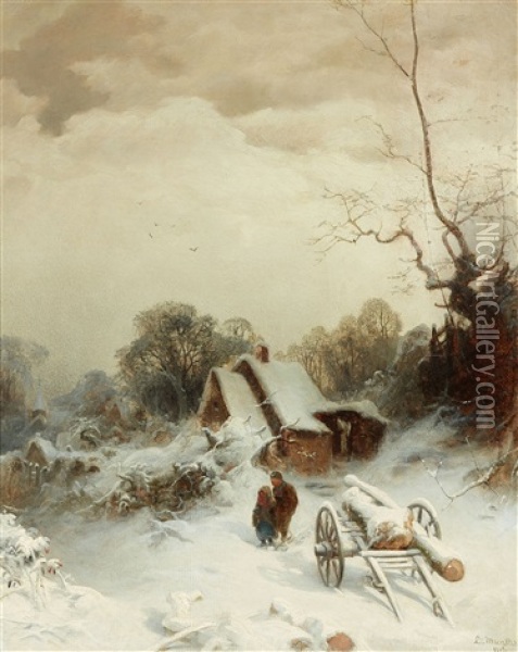 Dorfliche Winterlandschaft Oil Painting - Ludwig Munthe