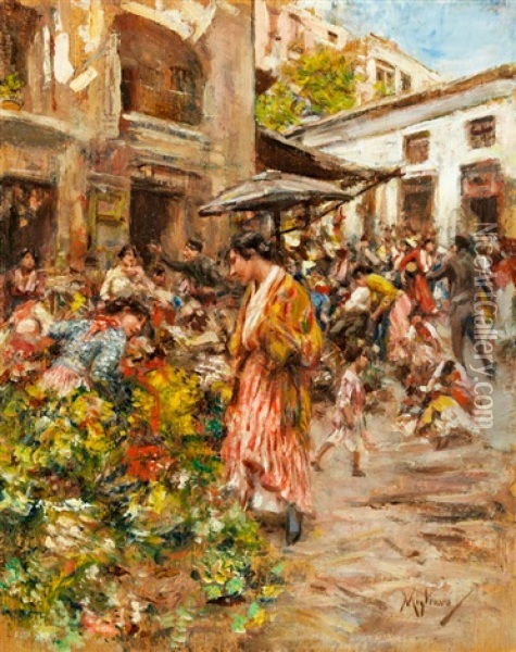 Der Kleine Markt Oil Painting - Vincenzo Migliaro