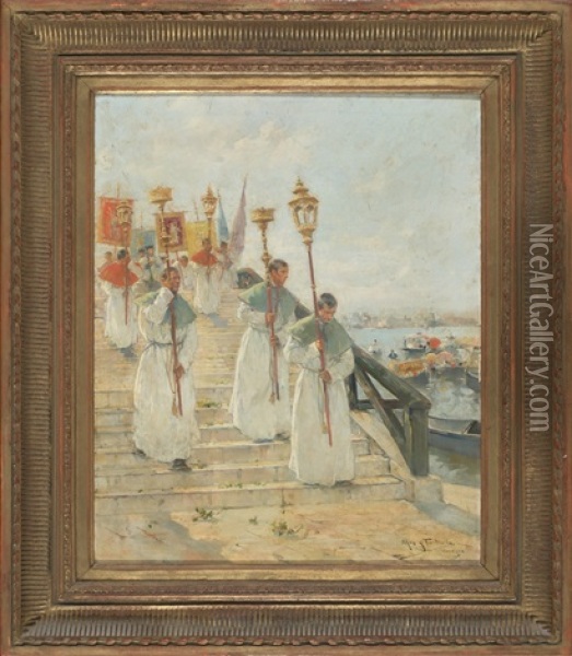 Procesion En Venecia Oil Painting - Arcadi Mas y Fondevila
