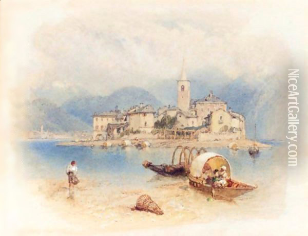 Fisherman's Island, Lake Maggiore Oil Painting - Myles Birket Foster