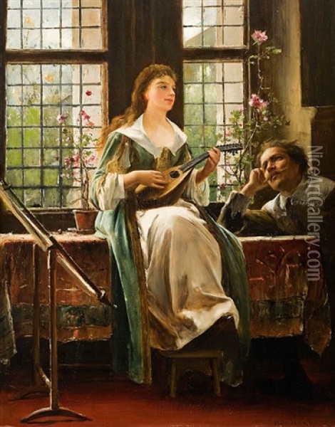 The Lovesong Oil Painting - Mihaly Munkacsy
