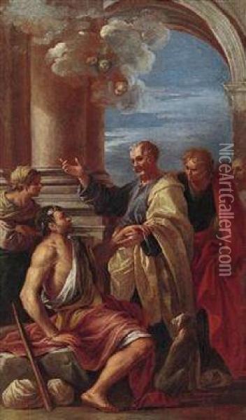 Saint Peter Curing A Lame Man; The Liberation Of Saint Peter Oil Painting - Giovanni Ghisolfi