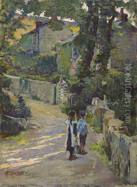 Off To School Oil Painting - Elizabeth A.Stanhope Forbes