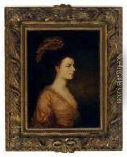 Portrait Of A Lady Wearing An Elegant Head Piece Oil Painting - Sir Joshua Reynolds