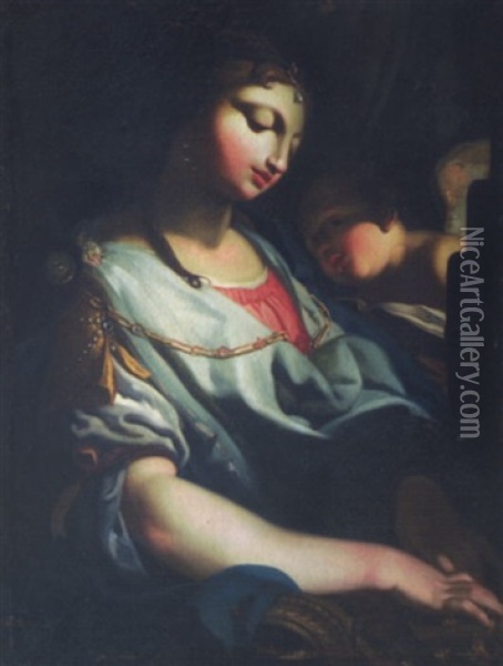 Die Hl. Caecilia Orgel Spielend Und Ein Singender Putto Oil Painting - Domenico Piola