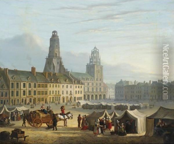 Market In The Hague Oil Painting - Bartholomeus Johannes Van Hove
