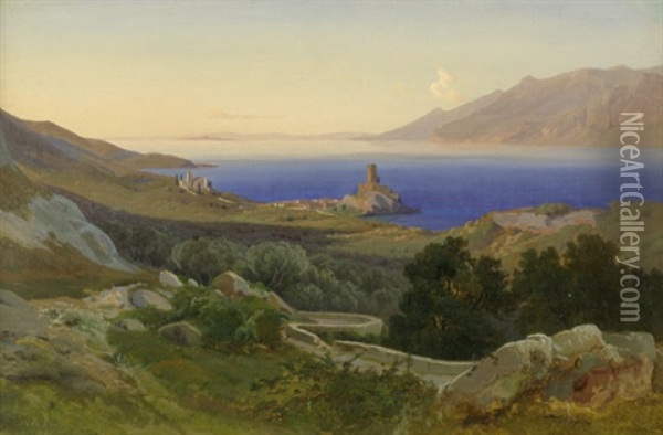 Ansicht Von Malcesine Mit Der Skaligerburg Am Gardasee Oil Painting - Thorald Laessoe