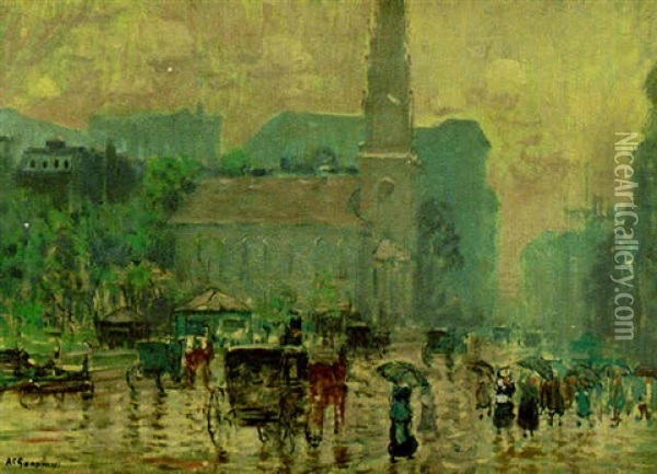 Rain On Park Street Oil Painting - Arthur Clifton Goodwin