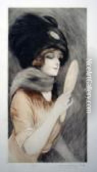 Elegante Au Face A Main Oil Painting - Maurice Milliere