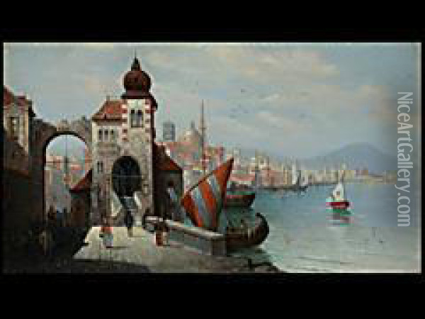Ansicht Einer Sudlandischen Hafenstadt Oil Painting - Karl Kaufmann