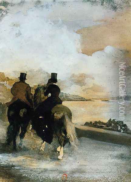 Two Riders by a Lake Oil Painting - Edgar Degas