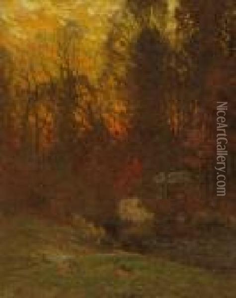 Autumn Sunset Oil Painting - John Joseph Enneking