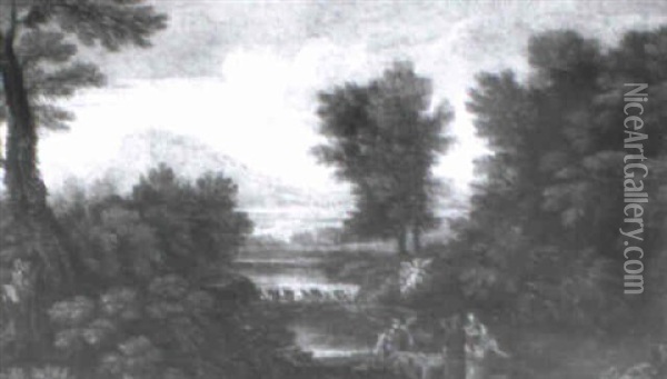 A Classical Italianate Landscape With John The Baptist Oil Painting - Gaspard Dughet