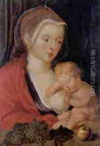 Madonna Mit Kind Hinter Einer Mauerbrustung Oil Painting - Cornelis Sotte Cleef Van Cleve