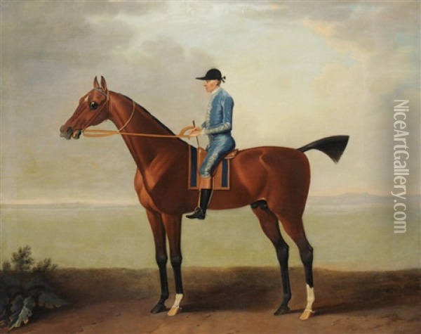 Lady O'brien's Horse With Footman Oil Painting - John Wootton