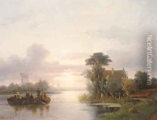 The ferry crossing Oil Painting - Salomon Leonardus Verveer