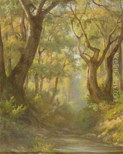 Waldlandschaft Mit Einem Fussganger Oil Painting - Jean Philippe George-Julliard