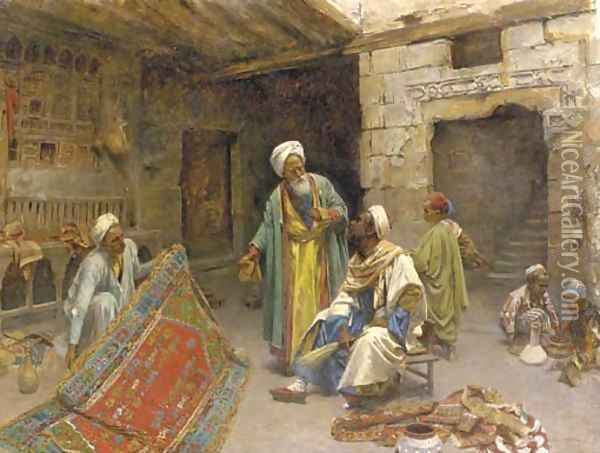 At the bazar the carpet seller Oil Painting - Alphons Leopold Mielich