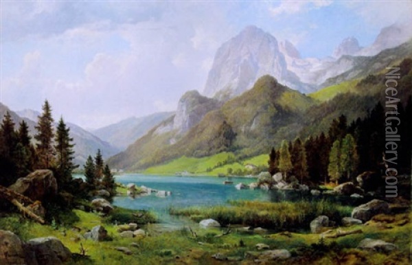Der Hintersee, Von Der Ramsau Gegen Des Hirschenbuhel Gesehen Oil Painting - Leopold Munsch