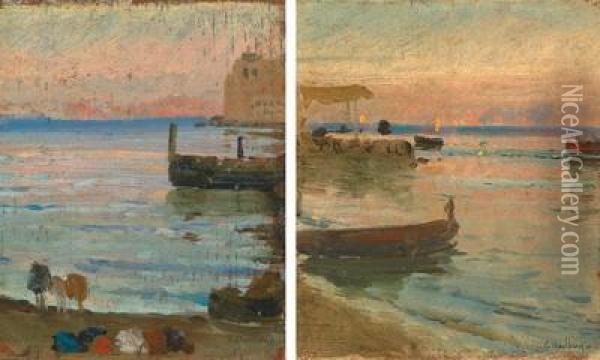 Two Views Of Naples Oil Painting - Edoardo Dalbono