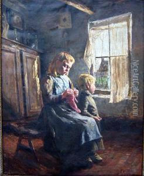 Enfants Dans Un Interieur Oil Painting - Ernest Midy