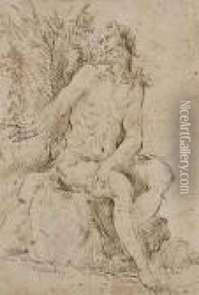 Saint Jean-baptiste Assis Sur Un Rocher Oil Painting - Acopo D'Antonio Negretti (see Palma Giovane)