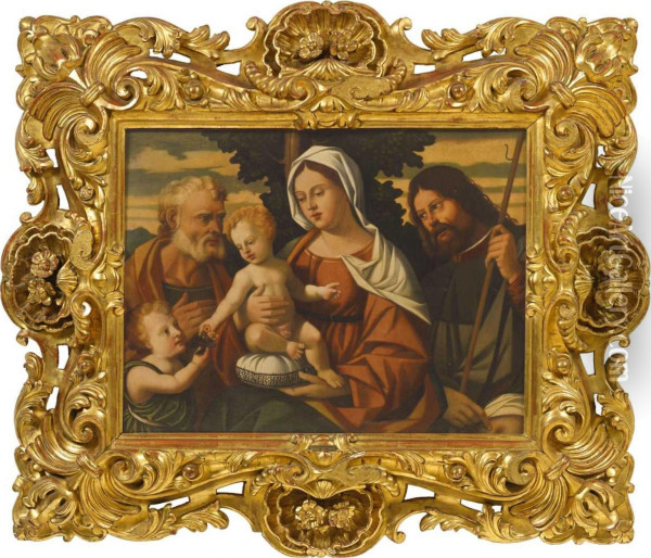 Madonna Mit Kind,johannesknaben, Hl. Joseph Und Hl. Rochus Oil Painting - Giovanni Bellini