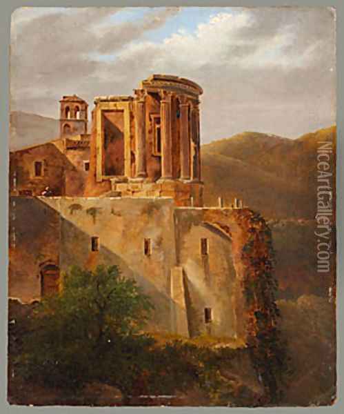 View of the Temple of Vesta at Tivoli Oil Painting - Lancelot Theodore Turpin De Crisse