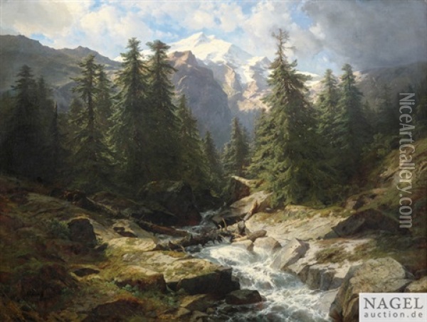 Partie Aus Dem Berner Oberland Oil Painting - Alexandre Calame