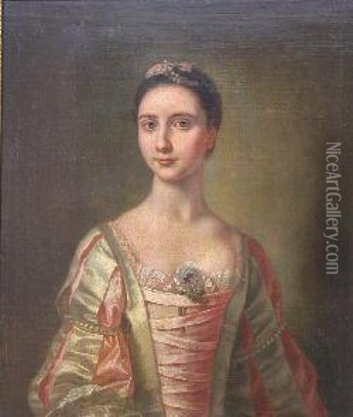 Half Length Portrait Of A Young Woman In Pink Oil Painting - Allan Ramsay